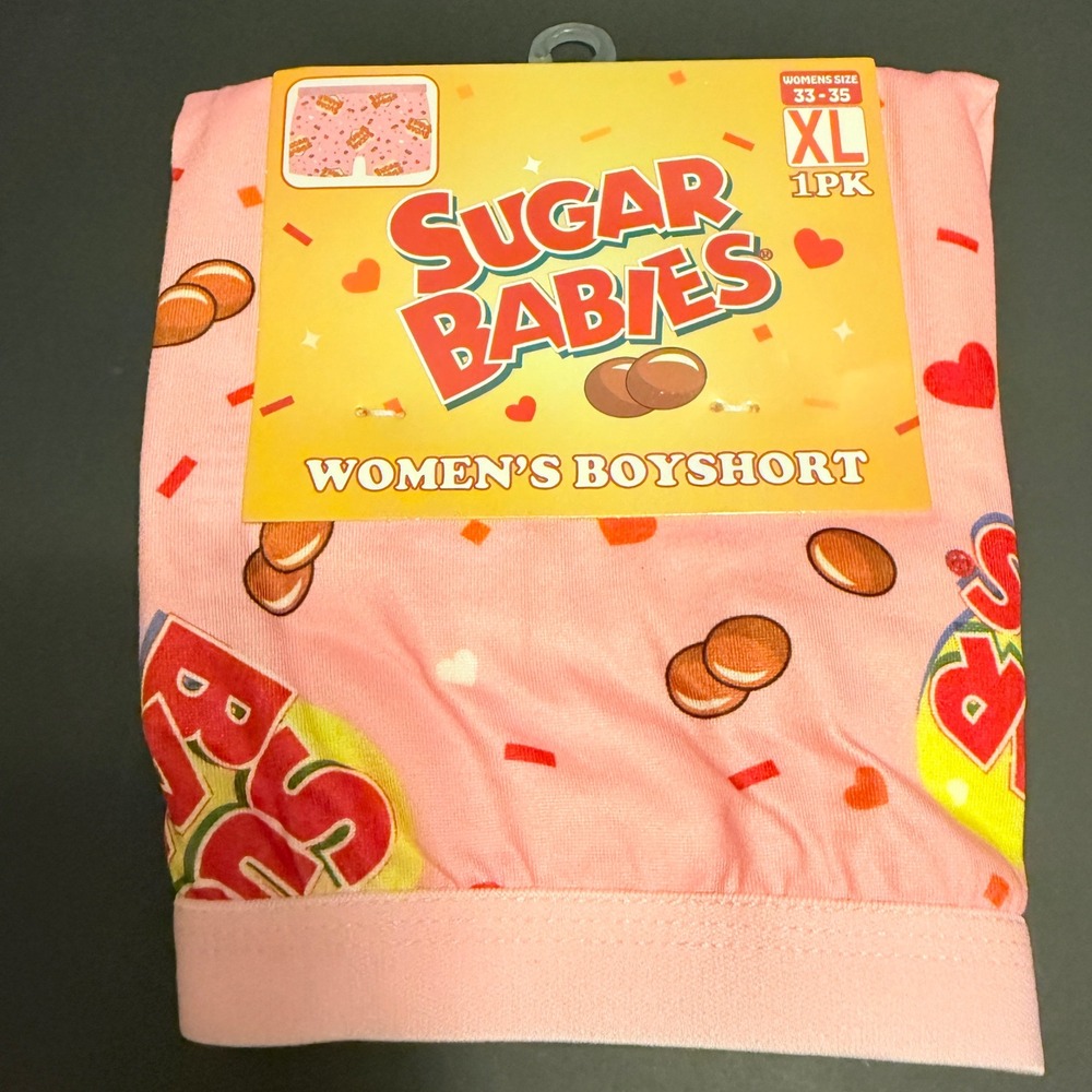 Sugar Babies Boyshort Underwear Women XL 33-35 NWT Pink Candy Graphic Novelty